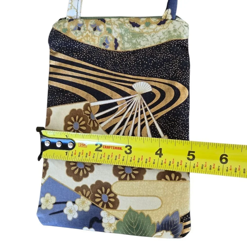 Crossbody Phone Bag ID Card Slot LOT OF 2 Decorative Asian Prints Gingko NWOT